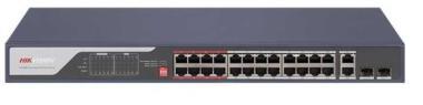 26 portos PoE switch (370 W); 24 PoE + 2 kombinált uplink port; nem menedzselhető