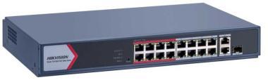 18 portos PoE switch (130 W); 16 PoE + 1 kombinált uplink port + 1 uplink port; menedzselhető