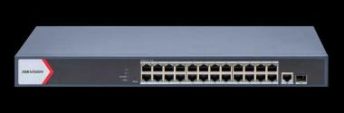 26 portos Gbit PoE switch (370 W); 24 PoE +/ 1 RJ45 + 1 SFP uplink port; smart menedzselhető