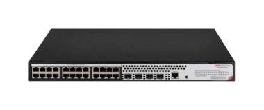 28 portos gigabit PoE switch (370 W); 24 PoE+ / 4 SFP uplink port; menedzselhető
