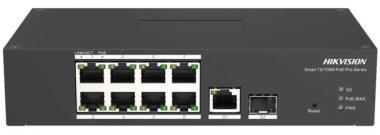 10 portos ipari 10/100 PoE switch (110 W); 8 PoE+ / 1 Gbit RJ45 + 1 SFP uplink port; menedzselhető