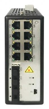 12 portos ipari Gbit PoE switch (240 W); 8 PoE+/ 4 SFP uplink; menedzselhető(hálózat/soros port)