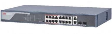 18 portos PoE switch (225 W); 16 PoE + 2 kombinált uplink port; nem menedzselhető