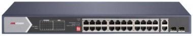 28 portos Gbit PoE switch (370 W); 20 PoE+ / 4 HiPoE / 2 RJ45 + 2 SFP uplink port