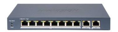 10 portos PoE switch (110 W); 8 PoE + 2 RJ45 uplink port; smart menedzselhető