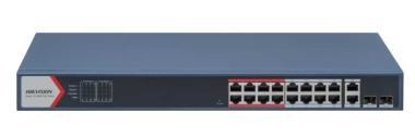 18 portos PoE switch (230 W); 16 PoE + 2 kombinált uplink port; smart menedzselhető