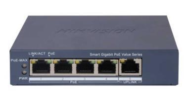 5 portos PoE switch (45 W); 4 PoE + 1 RJ45 uplink port; menedzselhető