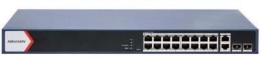 20 portos PoE switch (230 W); 16 PoE + 2 RJ45 uplink port + 2 SFP uplink port; menedzselhető