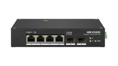 6 portos ipari Gbit PoE switch (110 W); 3 PoE+ / 1 HiPoE+ / 2 SFP uplink port; nem menedzselhető