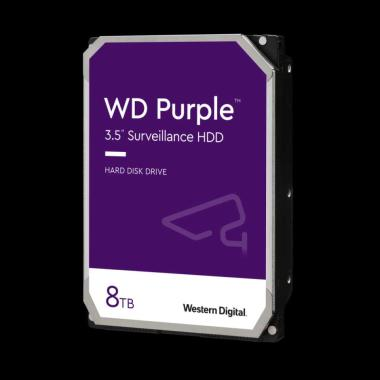 WD Purple; 8 TB biztonságtechnikai merevlemez; 24/7 alkalmazásra; 256MB cache; nem RAID kompatibilis