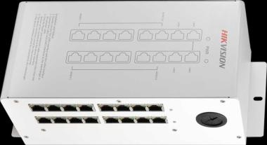 Disztribútor egység kaputáblákhoz és lakáskészülékekhez; beépített tápegység; 16x100 Mbps