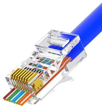 UTP RJ45 csatlakozó; Cat5e; átfűzhető; fali és patch kábelekhez; 10 db/csomag